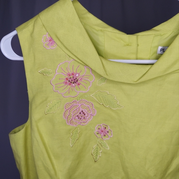 Plaza South Y2K Linen-Blend Embroidered Floral Zip Green Pink Old Money Classic - Picture 4 of 9